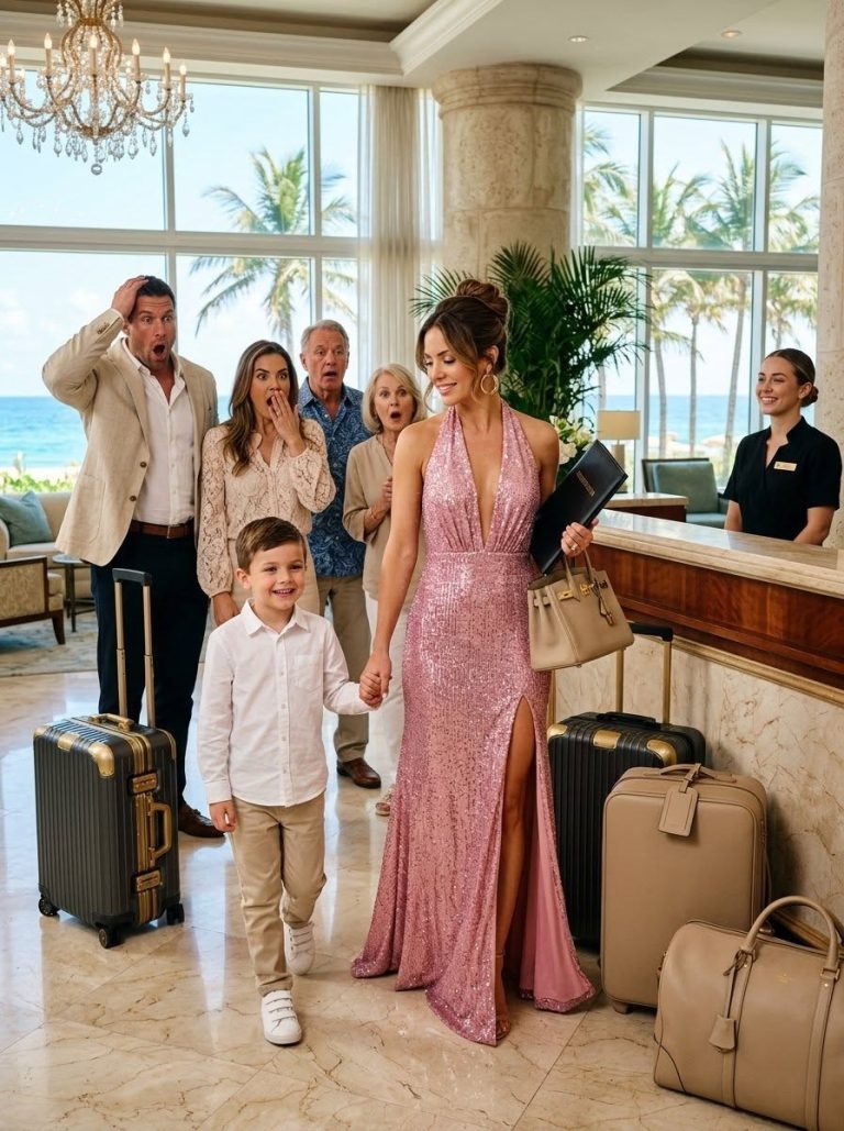 I paid for the entire family to stay at a luxury resort, but my husband and his relatives laughed as they deliberately left me and my son sitting alone in the lobby. Hours passed, and when my hungry little boy and I could barely stand the hunger, we overheard them whispering about a sh0cking plan they thought we would never discover…