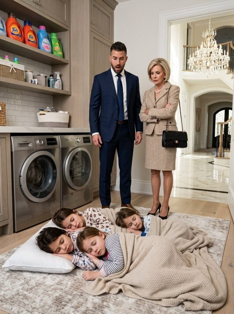My mother-in-law forced me to sleep with my 3 daughters next to the laundry and shouted: “Without a son, you’re worth nothing.” he Morning After She Sl@pped Me in Front of 40 Charity Donors, One Billionaire Took Off His Jacket, Covered My Girls, and Said, “They’re Coming Home With Me.”